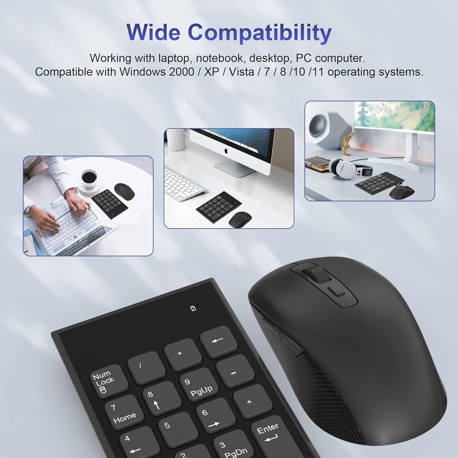 Wireless Number Pad and Mouse Combo,2.4G 19 Keys USB Wireless Numeric Keypad,3 Adjustable Mouse Speeds DPI 800/1200/1600,Set for Laptop,Notebook,Desktop,Pc Computer-Use One USB Receiver image number 4