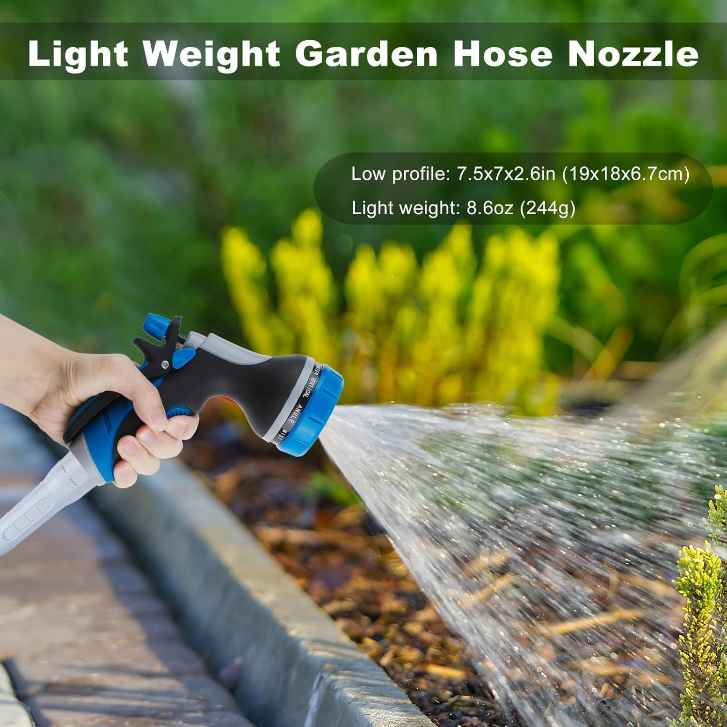 Hose Nozzle with Adjustable 10 Watering Patterns,Garden Hose Spray Nozzle with Slip Resistant High Pressure,Water Hose Nozzle Sprayer for Plants & Lawns Watering,Car Washing and Pet Showering image number 4