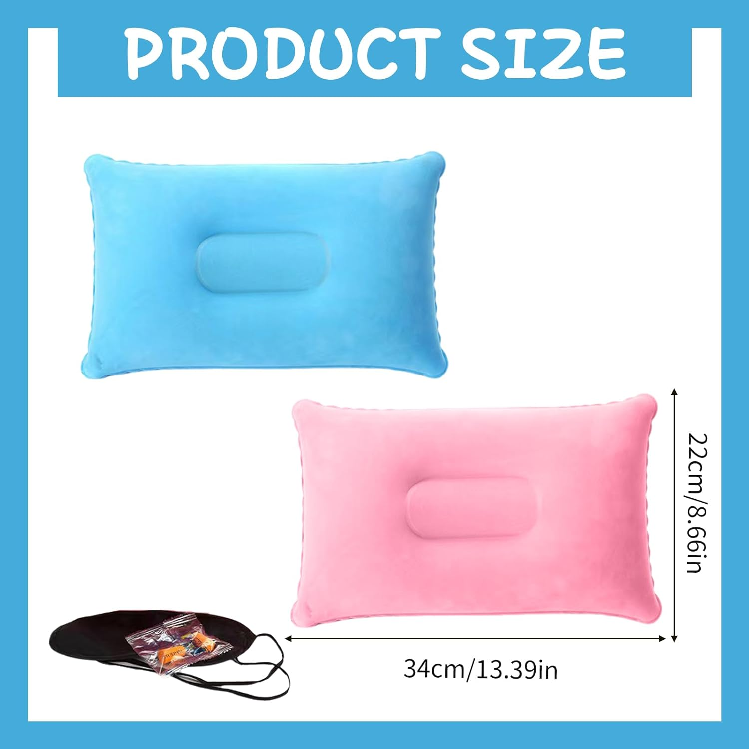 YSHIGUING 2Pcs Inflatable Pillow 34 * 22Cm, Soft Portable Beach Sunbed Pillow Air Inflatable Neck Pillow Water Resistant for Traveling Outdoor Fishing Airplane (Pink and Sky Blue) image number 3
