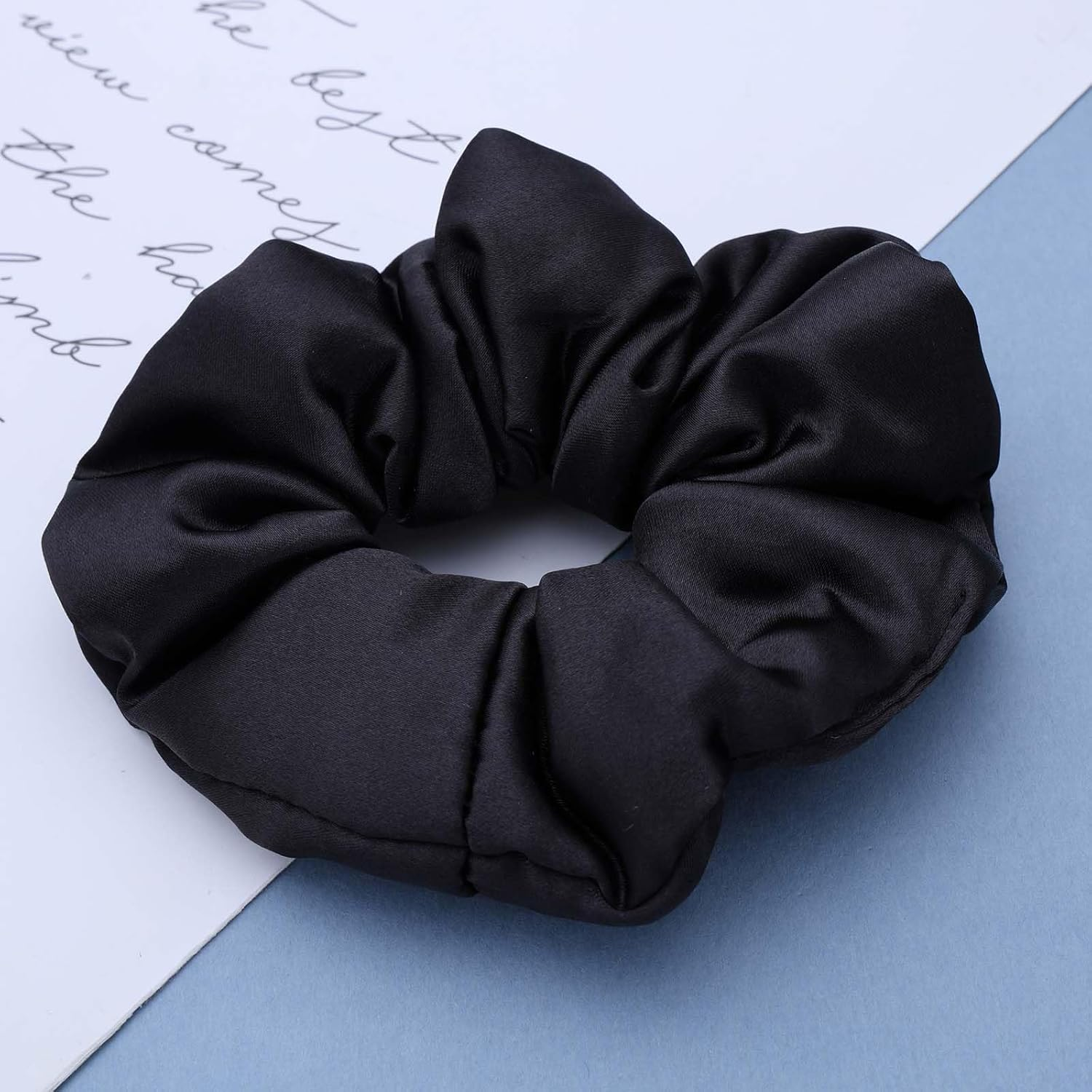 Inateannal Vintage Satin Silk Hair Bobbles Large Satin Elastic Hair Bobbles Black Large Satin Hair Bobbles Scrunchy Oversized Thick Hair Bobbles Satin Ponytail Holder Hair Bands image number 5