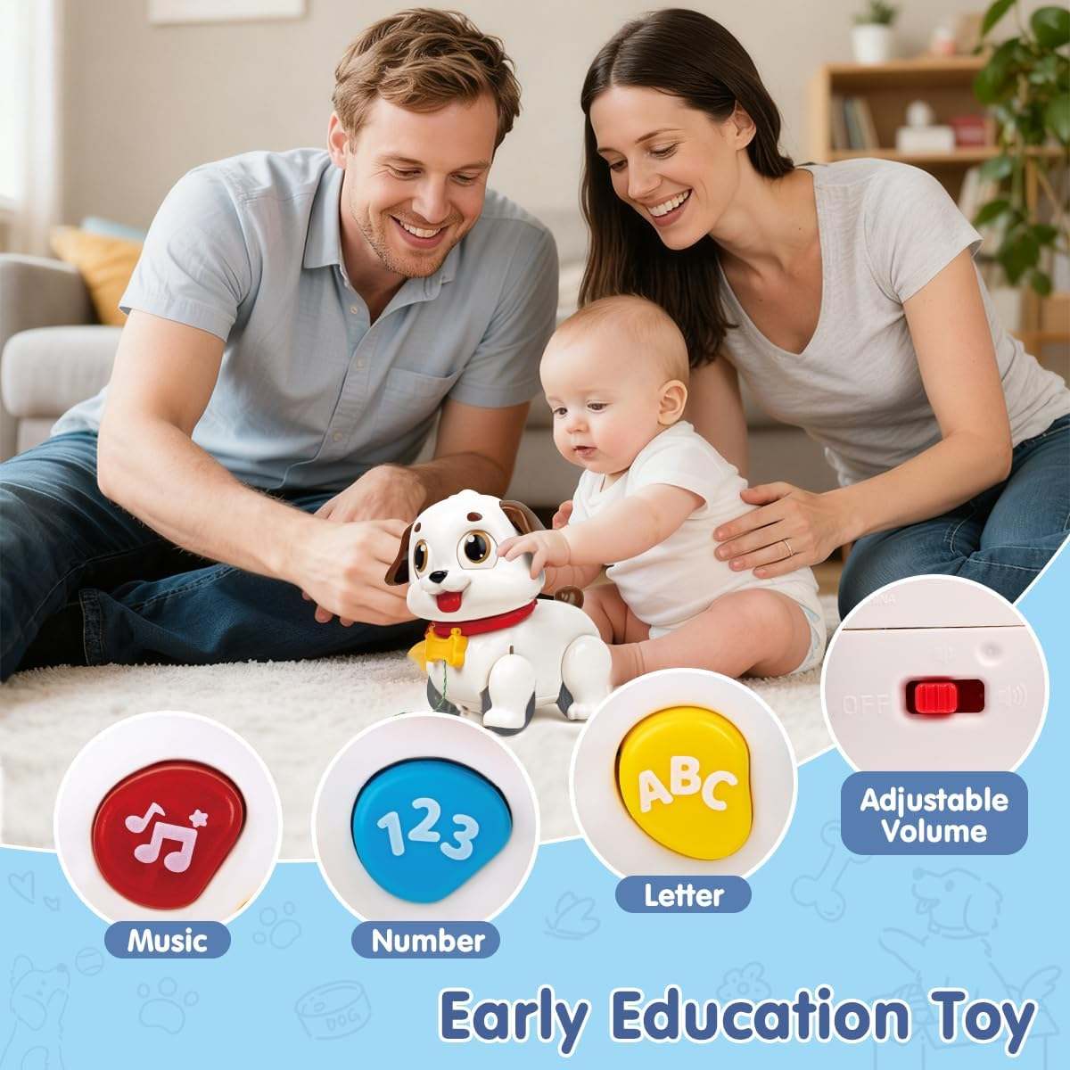 Kaekid Baby Toys 6-12 Months Musical Dancing Puppy Tummy Time Toy, Crawling and Pull along Modes, Montessori Learning Toys, Christmas Birthday Gifts for Boys Girls 6-12-18 Months image number 2