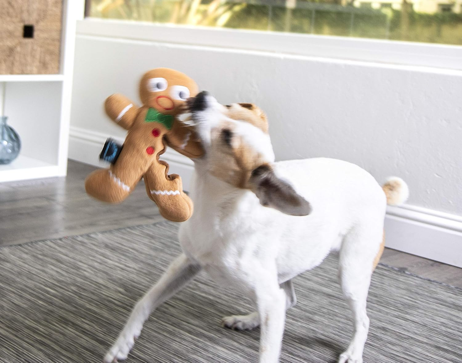 Godog Christmas Gingerbread Man Squeaky Plush Dog Toy, Chew Guard Technology - Brown, Large image number 3