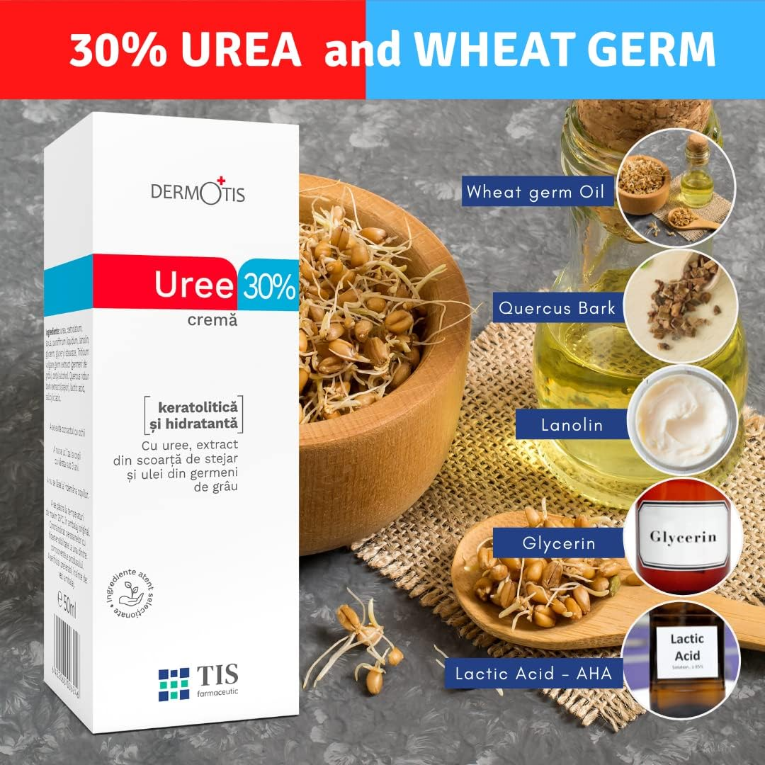 TIS Urea Cream 30% - Eczema, Keratose, Psoriasis, Skin Breakouts, Dry, Cracked Skin - Helps Improve the Appearance of Wounds and Scars | Lactic Acid (AHA), Wheat Germ Oil - Pack of 2