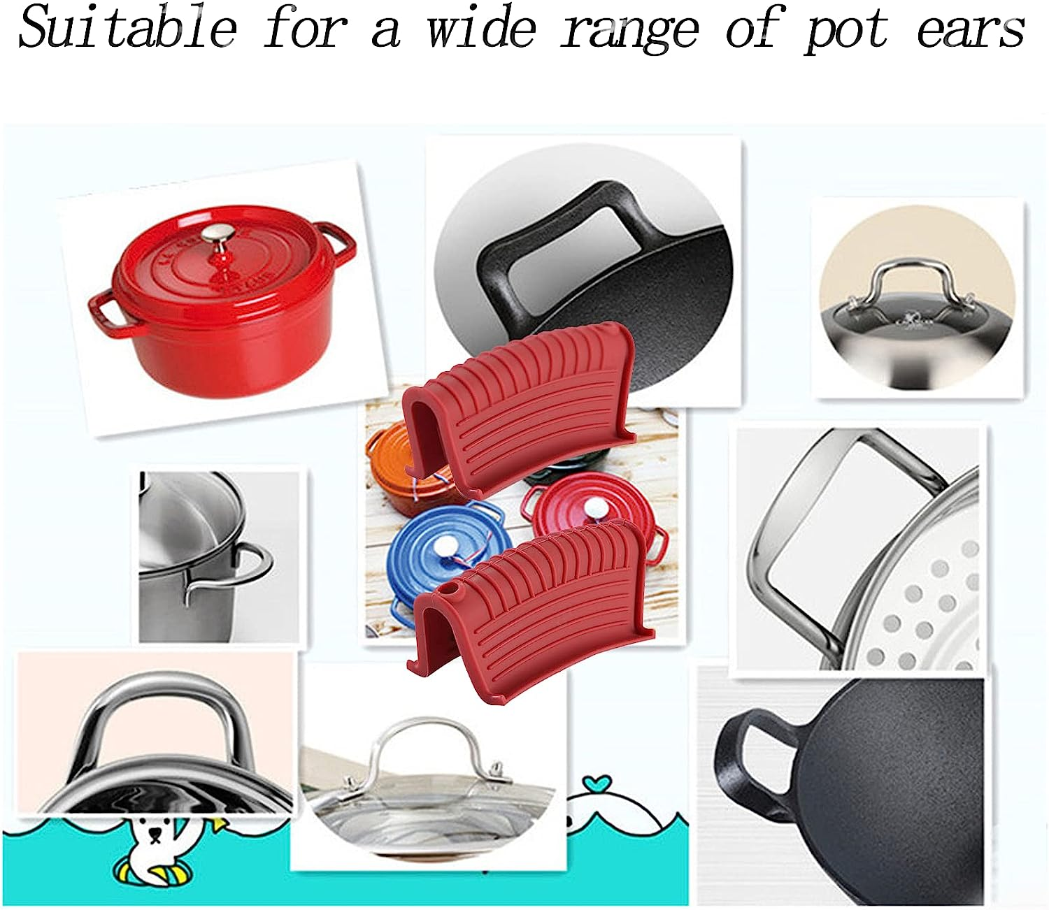 3 Pieces Silicone Hot Handle Holder Non Slip Pot Holders Cover Assist Hot Pan Handle Rubber Heat Resistant Pot Sleeve Grip Cookware Handle for Frying Cast Iron Skillet Metal Pan (Red) image number 3