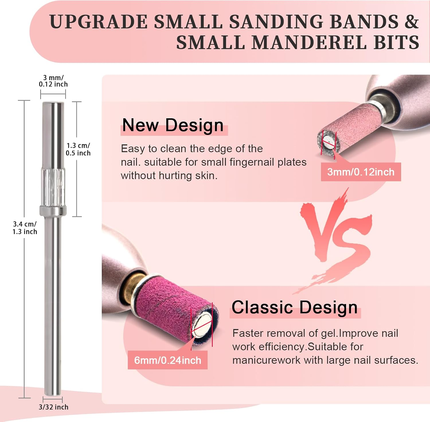 BLESWIN 100Pcs Small Sanding Bands for Nail Drill Bit, 240 Fine Grit with 2Pcs 3Mm Drill Bits, Mini Grit Sanding Bands with Polishing Natural Nails and Cleaning Cuticle for Preparation, Pink image number 2