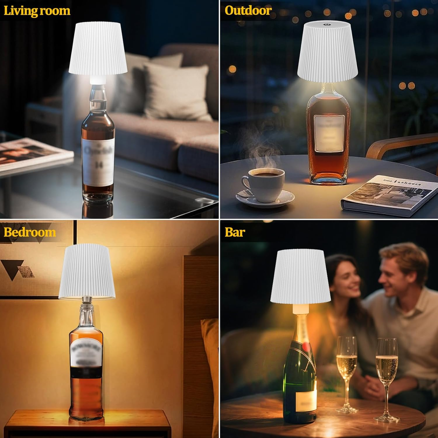 Bottle Lamp Attachment LED Rechargeable, 3 Adjustable Colour Temperature Modes, Touch Bottle Lamp, Protection Class IP54, Wireless USB Rechargeable Table Lamps, for Restaurant, Bedroom, Garden, Bar image number 4