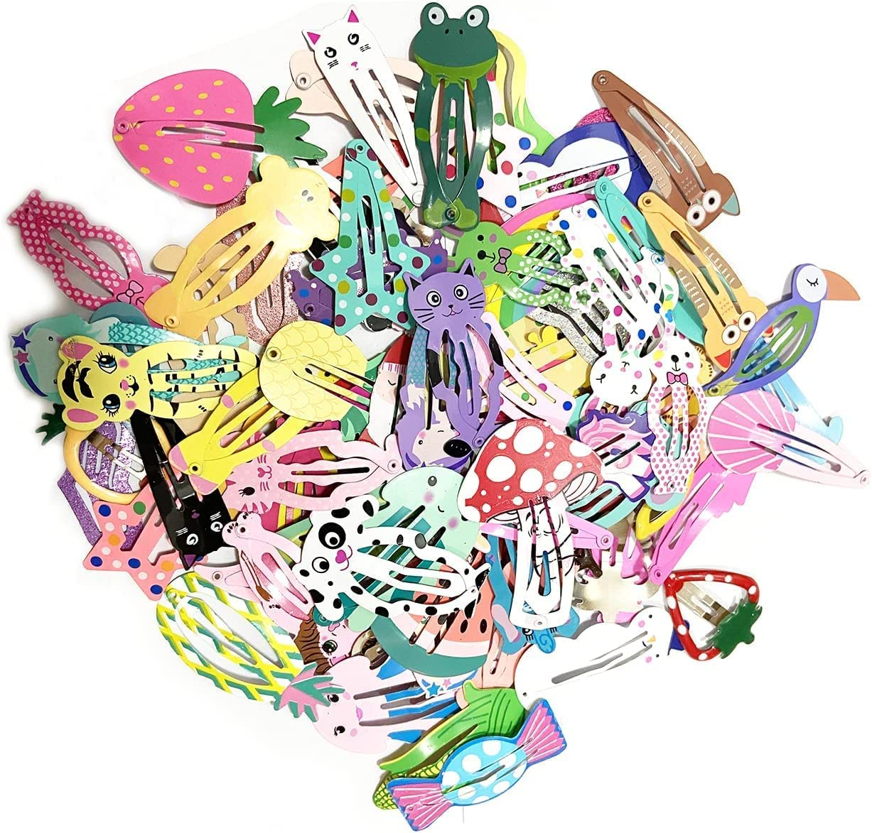 Girls Hair Clips Toddler Barrettes 80 PCS Lovely Animal Fruit Printed Pattern Metal Snap Hair Clips Cartoon Design Hairpins for Kids Teens Toddler Girls Teens Babies Children Women Pets (80 Different Animal) image number 3