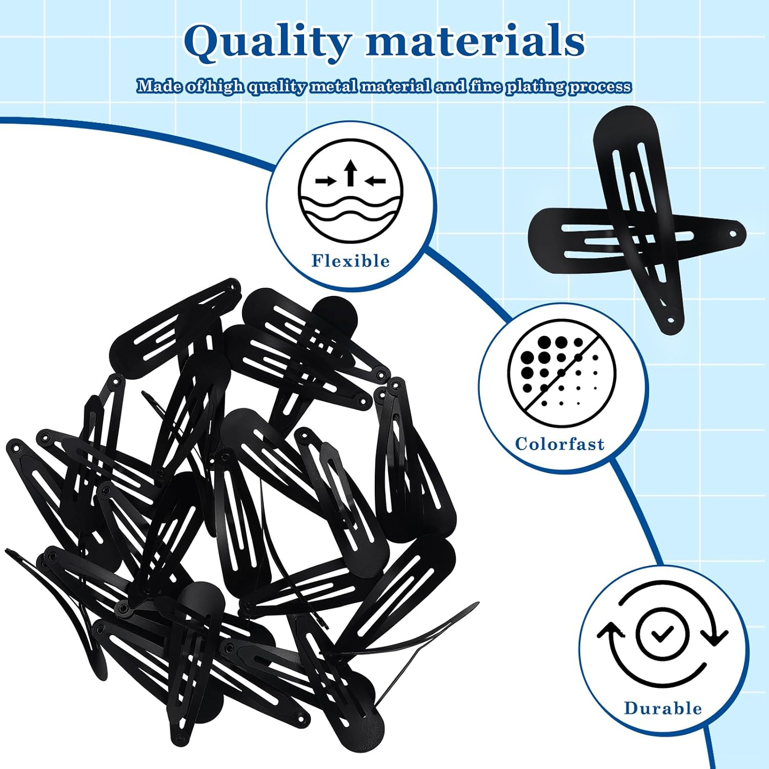 Hongien 30 Pcs Black Color 2 Inch Metal Snap Hair Clips Black Hair Clips for Girls Women Lady Non Slip Hair Barrettes（Black） image number 3