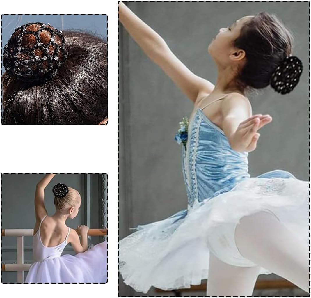 AFCJLTO Pack of 4 Net for Hair, Ballet Bun Net, Hair Nets Hairstyles, Hair Net, Bun Net Hair Net, Bun Ballet Girls, Bun Glitter, Suitable for Women and Girls (Black, White) image number 3