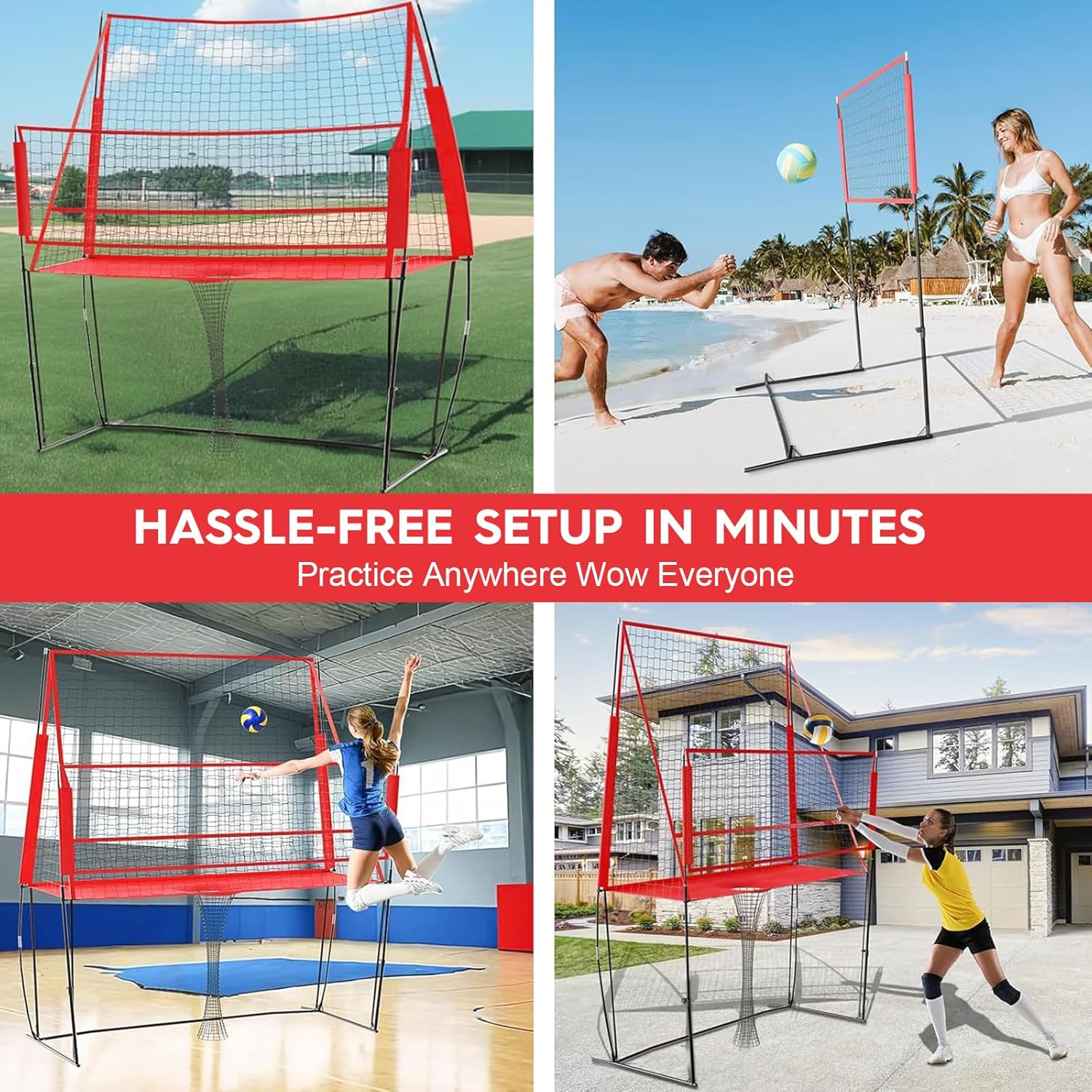 KAIGITE Volleyball Training Net System, Adjustable Portable Volleyball Practice Equipment Net for Hitting and Serving Trainer with Carry Bag, Easy Assembly for Indoor and Outdoor Use image number 2