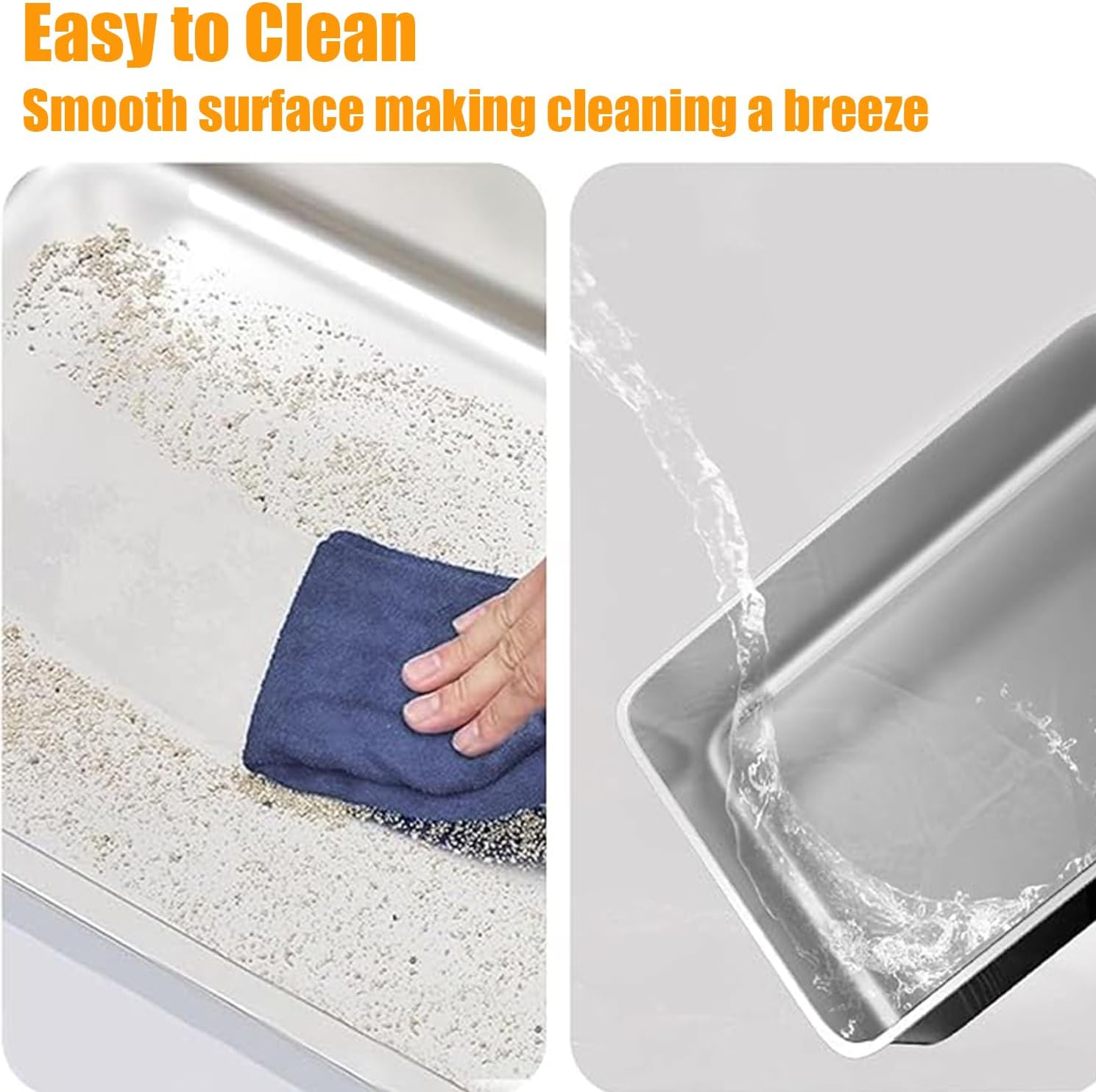 Stainless Steel Cat Litter Box High Side Cats Metal Litter Pan for Cats & Rabbits, Splash - Proof, Non - Stick, Odorless (45X35X15CM) image number 1