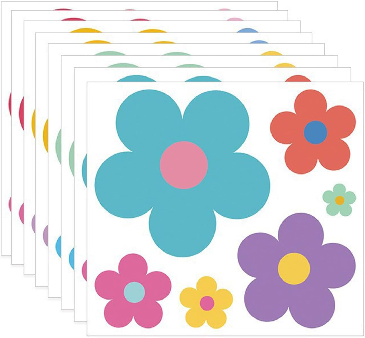 Daisy Wall Decals Vinyl Wall Decals Daisy Stickers Boho Floral Wall Stickers for Kids Nursery Wall Art Bedroom Classroom (Color02-9Sheets/90Pcs)