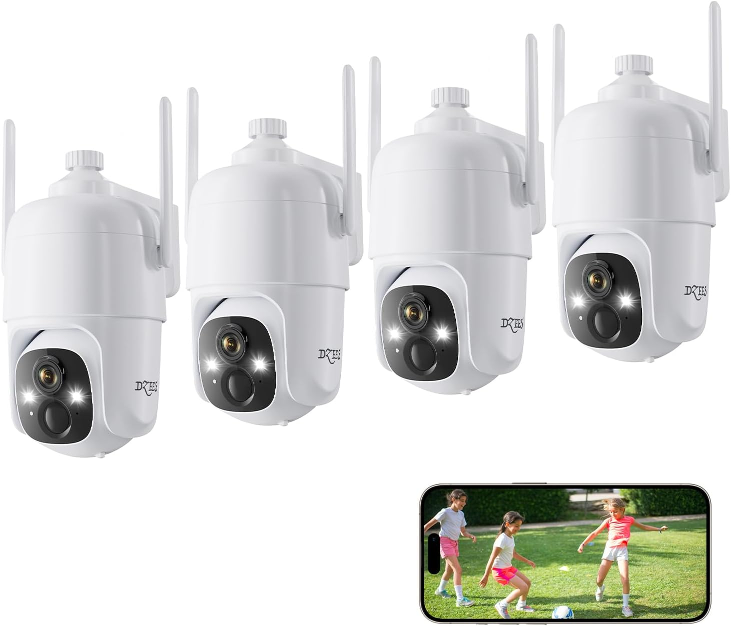 Dzees Solar Security Cameras Wireless Outdoor, 2K Battery Powered Security Camera, 360&deg; PTZ Camera with Spotlight, Siren, Color Night Vision, AI Dectection, IP66 for Home Security, 2.4Ghz