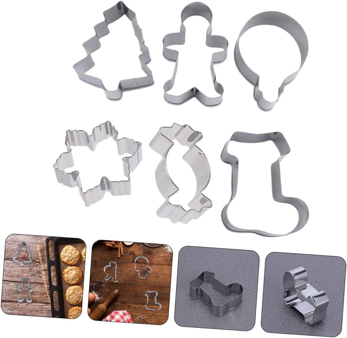 6Pcs Stainless Steel Christmas Cookie Cutters Gingerbread Man Mold for Christmas Baking image number 1
