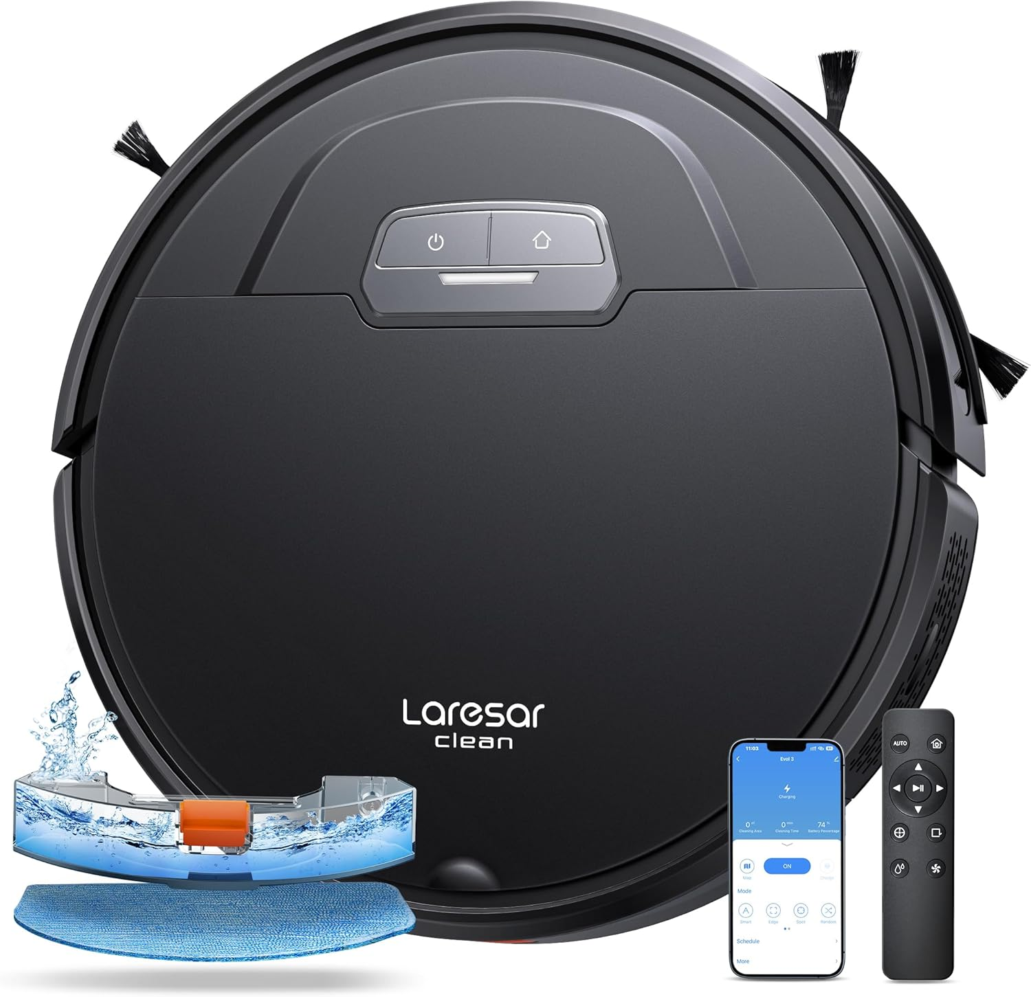 Laresar Clean Evol 3 Robot Vacuum, 4500Pa Suction, 180Min Runtime Robot Vacuum Cleaner and Mop, 3-In-1 Robot Vacuum and Mop, Wifi/App/Alexa/Remote Control, Slim & Quite for Pet Hair/Carpet/Hard Floor image number 6