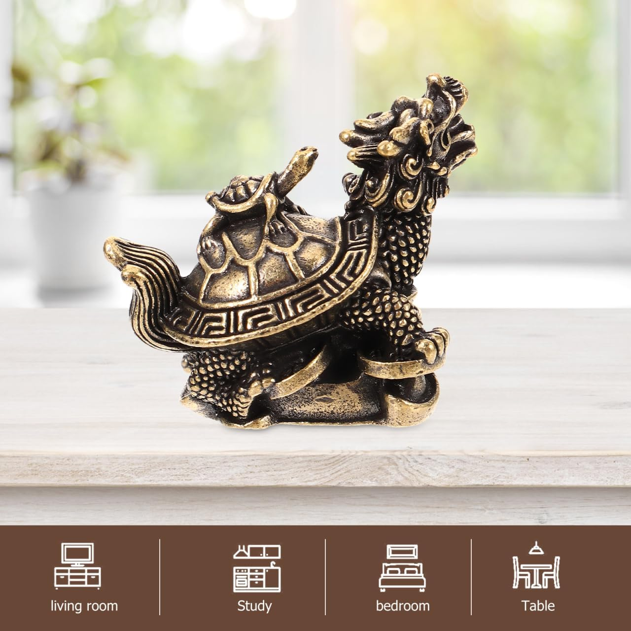 MUSISALY Copper Dragon Turtle Figurine Retro Design Desktop Decor for Home Office Metal Craft Ornament with Fine Workmanship Unique Feng Shui Decoration image number 1