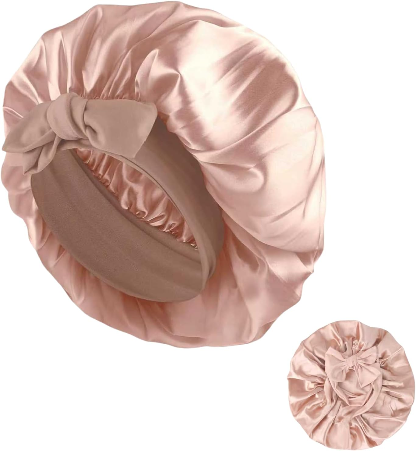 Jeyzuroa Silk Bonnet Sleep Bonnet for Women with Adjustable Band - Premium Breathable Satin-Like Hair Wrap Cap for Curly & Natural Hair, Single Layer Night Protection (Pink) image number 3