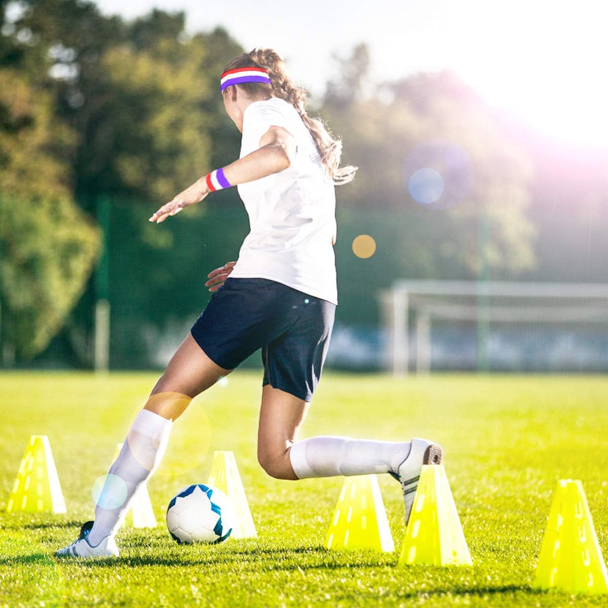 PAMASE Striped Sweatbands Set, Including Sports Headbands and Wristbands Cotton Sweat Band American Flag Style for Tennis Athletic Men Women image number 3