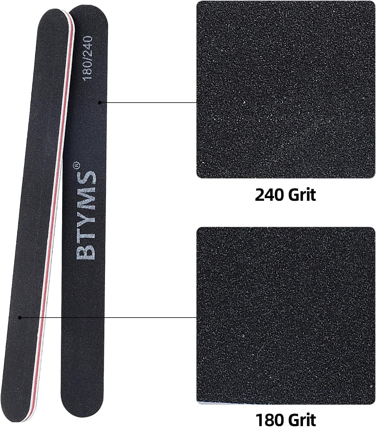 BTYMS 25 Count 180/240 Grit Nail Files for Natural Nails, Double Sided Emery Boards Fine Grit Nail Buffering Files image number 1