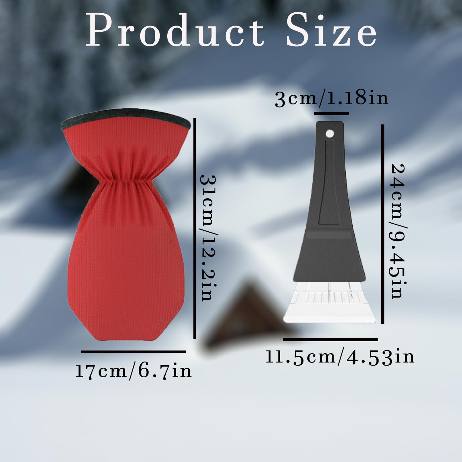Ice Scraper with Gloves Thick Wool Gloves and Plastic Windshield Ice Scraper Quickly Remove Snow Frost for Car Truck SUV Waterproof Snow Removal Gloves Vehicle Ice Removal Tool (Red) image number 4