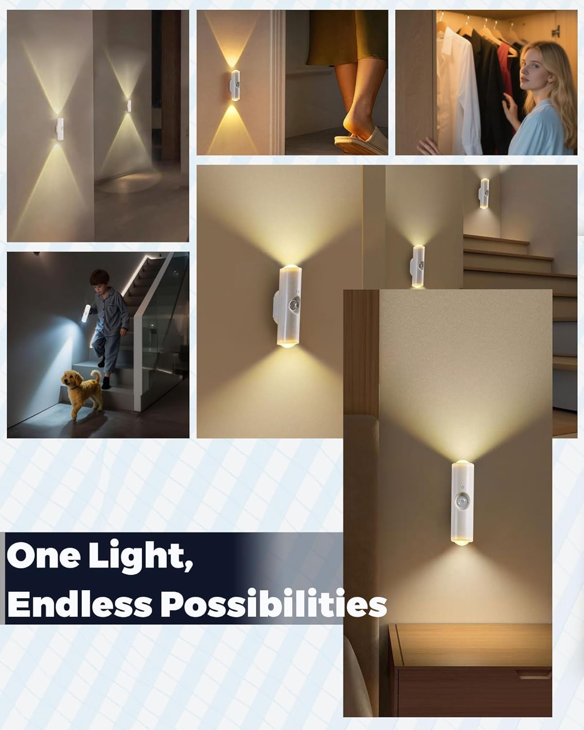 EKOWEE Motion Sensor Night Light, Portable Dimmable Nightlight, USB-C Rechargeable, 3 Color Changing, Magnetic Mount, 150&deg; Wide-Angle Detection, Ideal for Hallway Stairs Garage Closet Bathroom image number 2