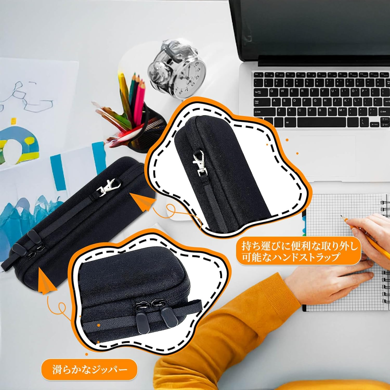 Mocamoro Pencil Case, EVA Pencil Case, Hard Shell with 2 Layers, Large Capacity, Simple Stationery Pouch for Students and Workers with Hand Strap image number 1