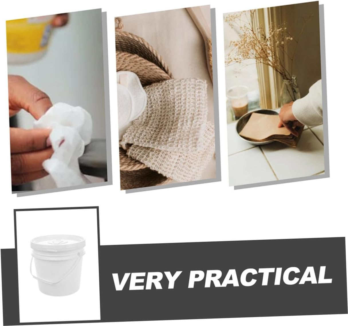 Wipes Dispenser Bucket 10L Plastic Wet Tissue Container Secure Lid and Handle Refillable Flushable Wipe Holder for Bathroom and Car Travel image number 2