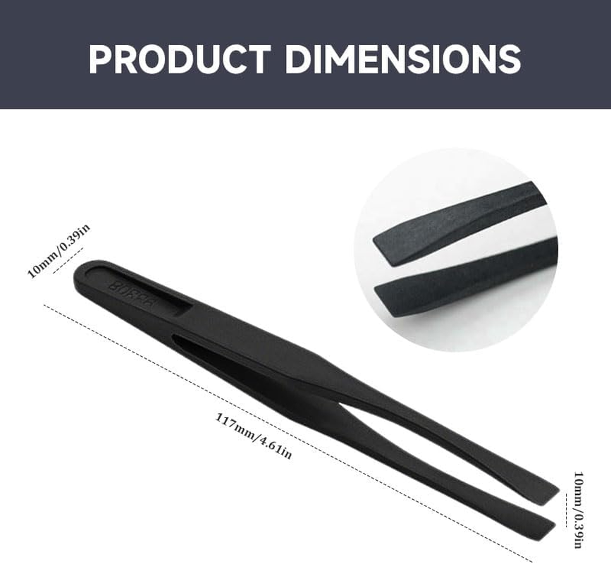 Plastic Tweezer Anti-Static Precision Flat Tip for Jewelry Making DIY Beauty Electronics Repair Tool Black 3 Pieces
