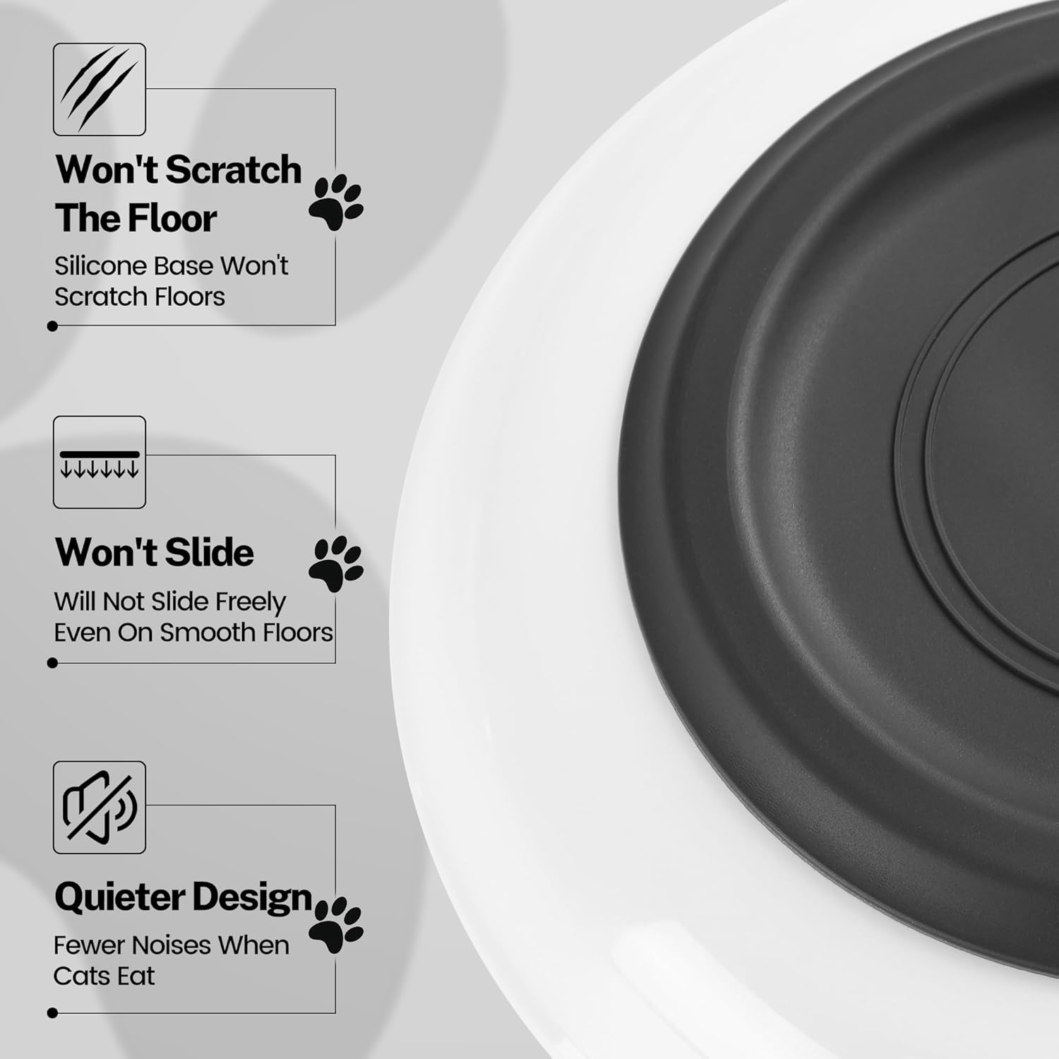 Cat Food Bowls - Whisker Friendly Ceramic with Nonslip Silicone Bottom, Pack of 3 Quiet Dishes and Plates for Feeding Indoor Cats, Kittens and Small Dogs (Cat Paw) - Fishbone+Cat Paw image number 5