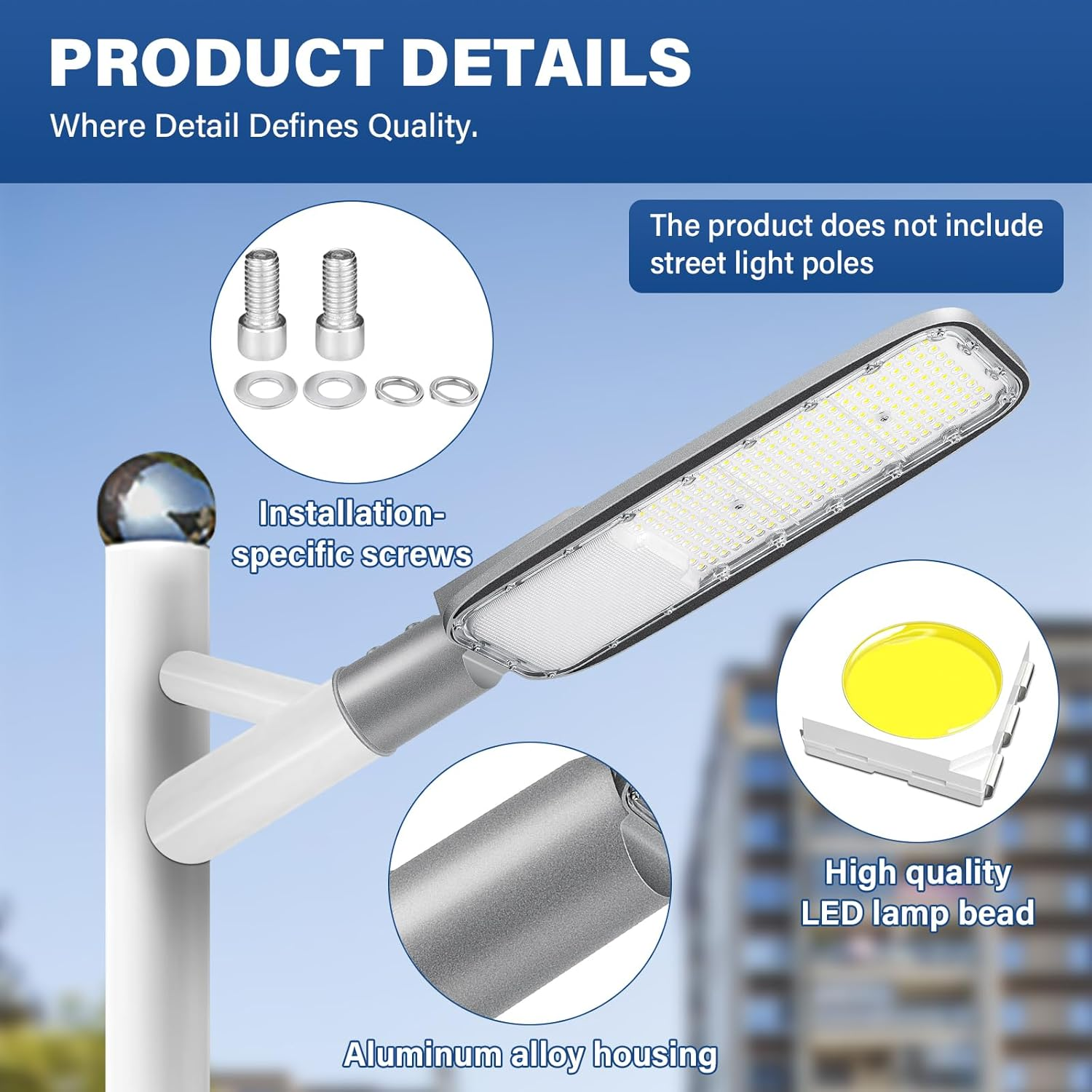 RIGIDON LED Street Light for Outdoor Use, 200 W, 13892 Lm, IP66 Waterproof, Warm White Parking Light for School Street, Parking, Basketball Court, Yard, Square, Garage, Garden, Flood Lights 4000 K image number 6