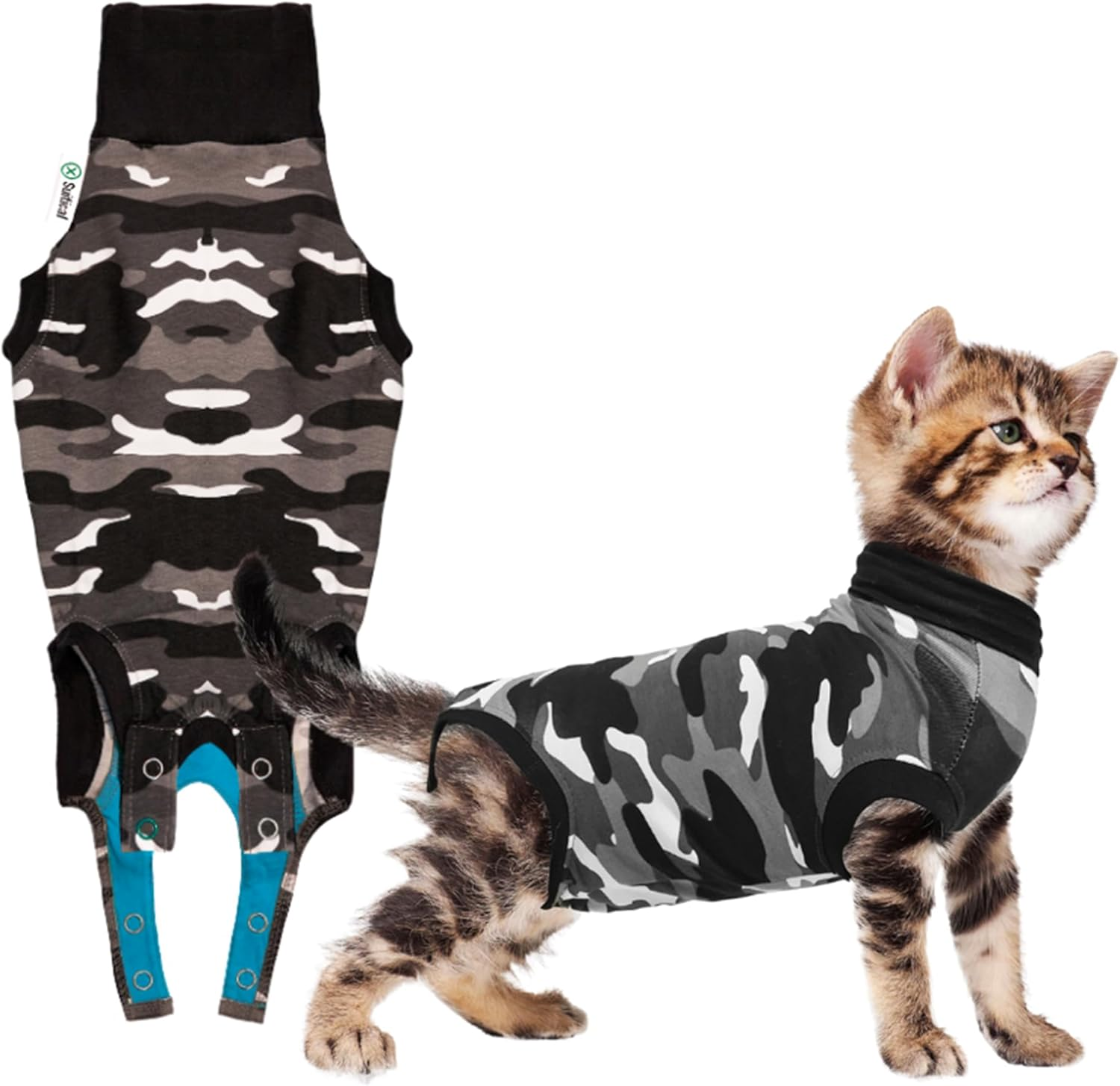 Suitical Recovery Suit for Cats | Spay and Neutering Cat Surgery Recovery Suit for Male or Female | Soft Fabric for Skin Conditions | 3XS | Neck to Tail 11.4&rdquo; - 14.6&rdquo; | Black Camouflage