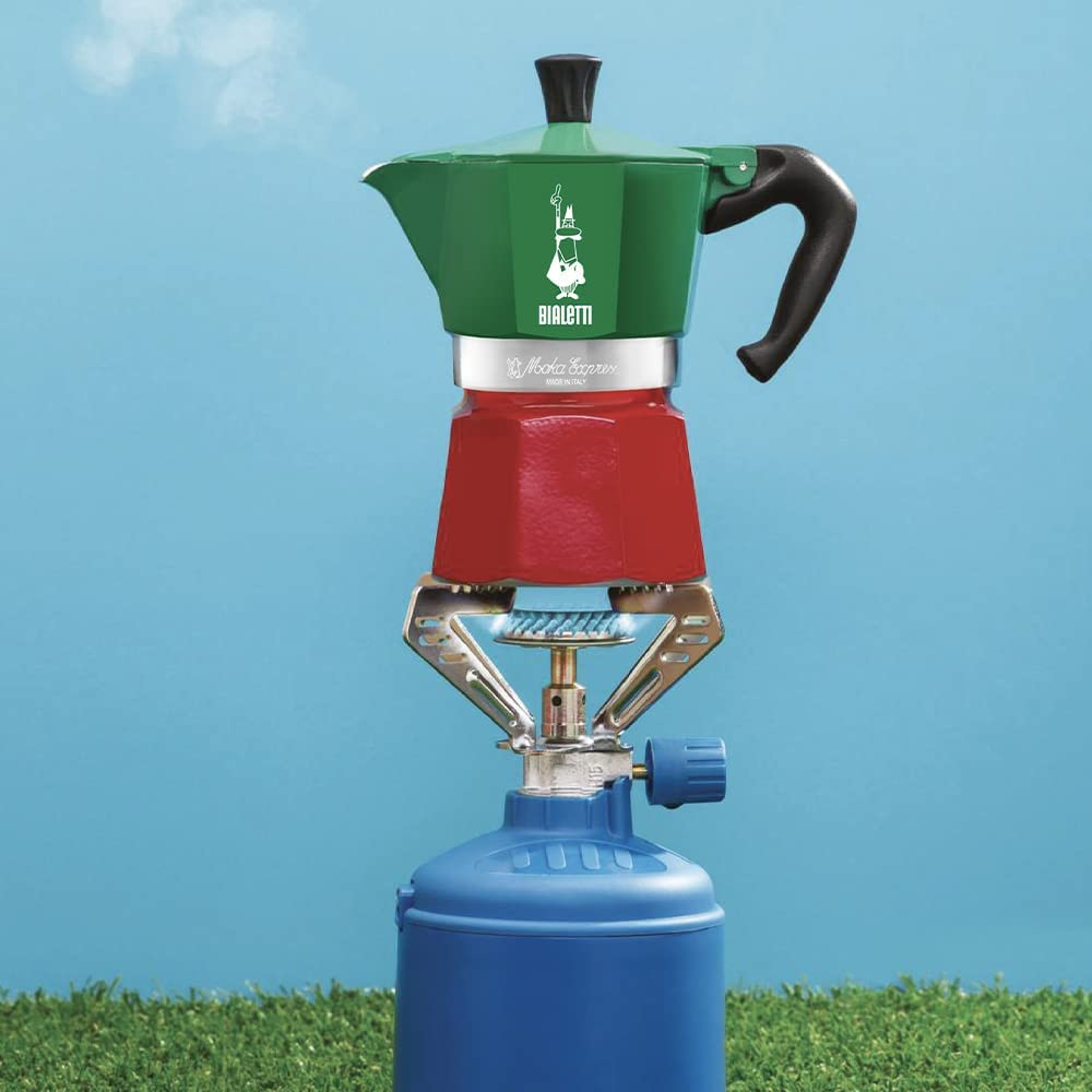 Bialetti - Moka Express Italia Collection: Iconic Stovetop Espresso Maker, Makes Real Italian Coffee, Moka Pot 6 Cups (9 Oz - 270 Ml), Aluminium, Colored in Red Green Silver image number 3
