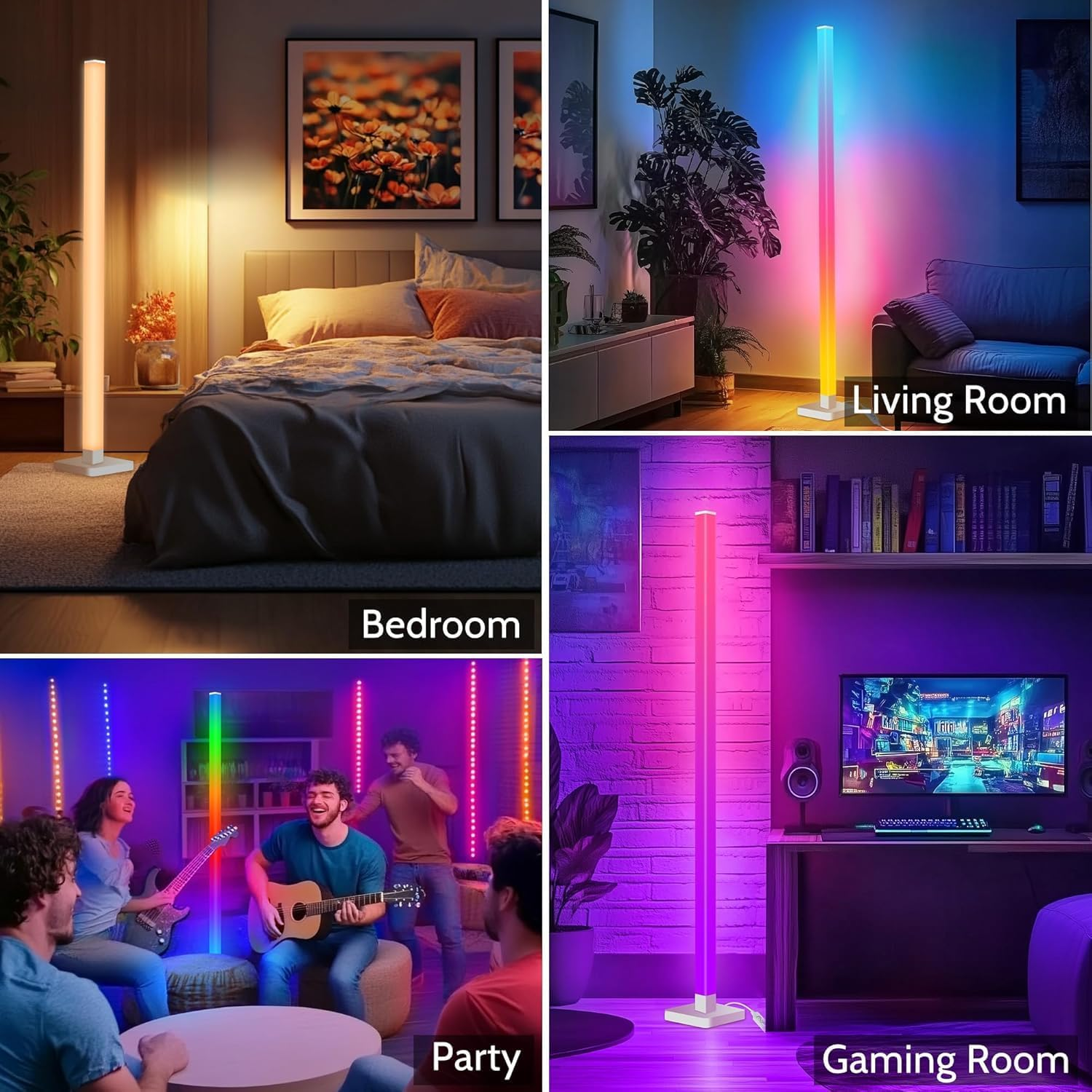 YUTONG ICRGB Corner Floor Lamp, DIY Smart Corner Lamp with Music Sync and 16 Million Colorstimer Setting - with App/Remote,Color Changing Standing Floor LED Lights for Bedroom Living Room Decor image number 1