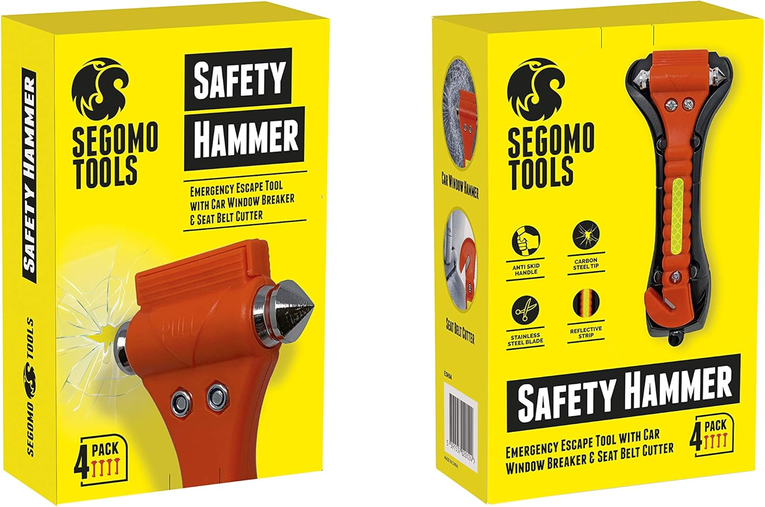 Segomo Tools 4 X Emergency Escape Safety Hammers with Car Window Breaker & Seat Belt Cutter | Car Safety Tool | Seat Belt Cutter and Glass Breaker | Emergency Car Tool - ESH04 image number 2