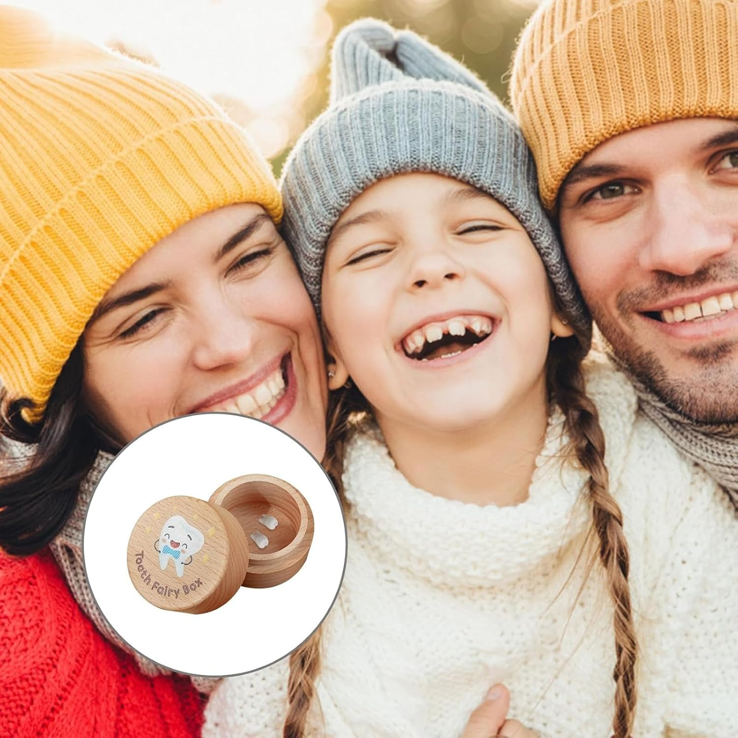 Tooth Fairy Door Hanger - Blue Wooden Tooth Fairy Money Holder Box for Lost Tooth, Cute 3D White Tooth Keepsake Cartoon Image. image number 2