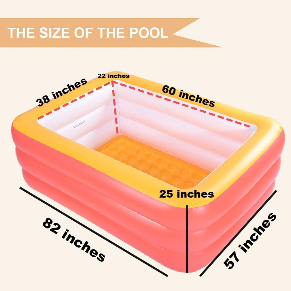 Inflatable Pools, Kiddie Pools, Inflatable Family Swim Play Center Pool with Soft Floor, 82 Inches Durable Swimming Pool, Summer Water Fun for Garden or Backyard or Indoor (82 Orange) - Orange image number 2
