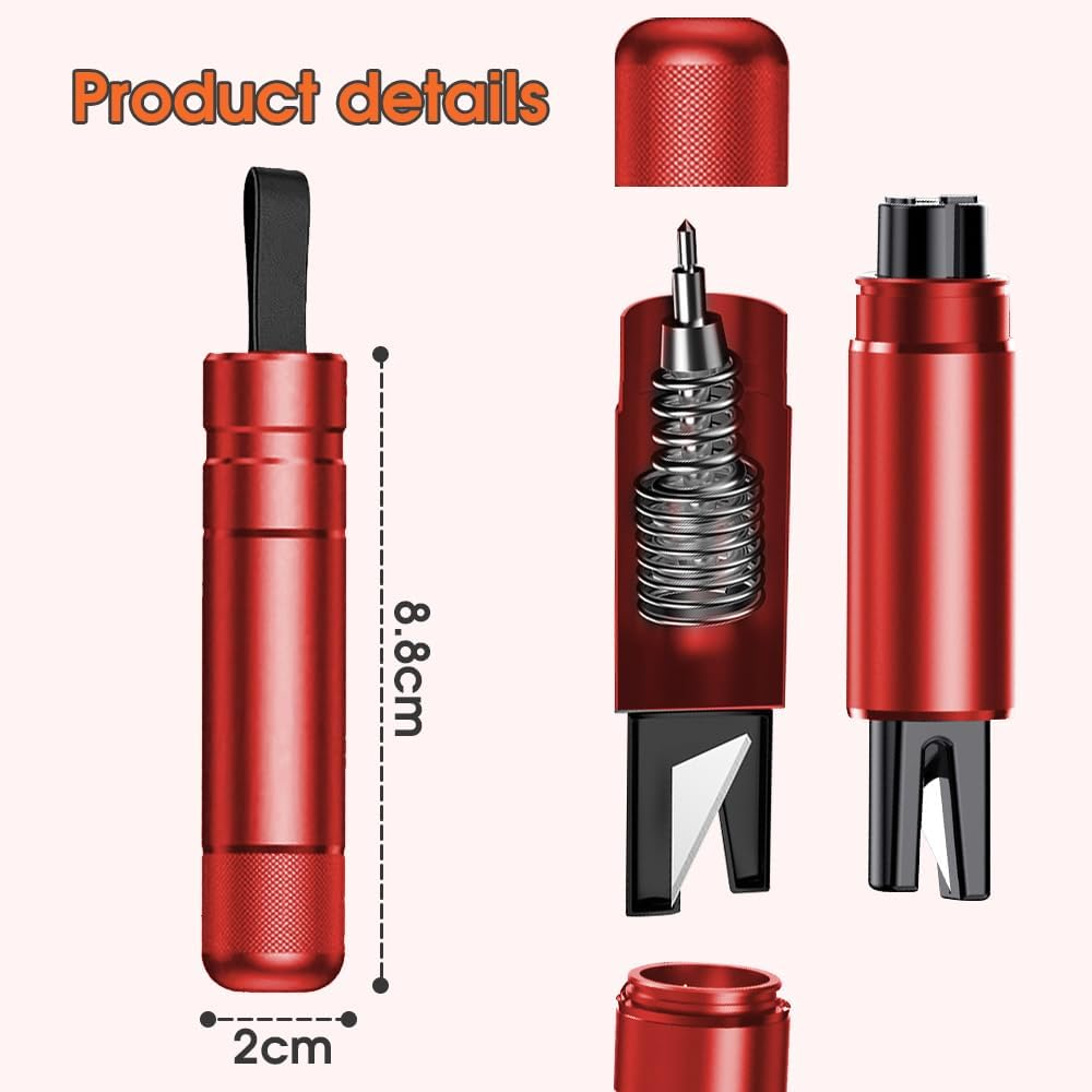 2PCS Car Glass Breaker with Seatbelt Cutter, Portable 2-In-1 Safe Hammer Car Window Breaker under Water, Functional Auto Glass Breaker, Emergency Window Breaking Tool Car Escape Tools (Red) image number 3