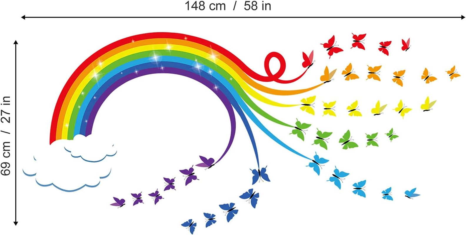 Decalmile Rainbow Wall Decals Colourful Butterflies Cloud Wall Stickers Baby Nursery Kids Bedroom Living Room Wall Decor image number 2