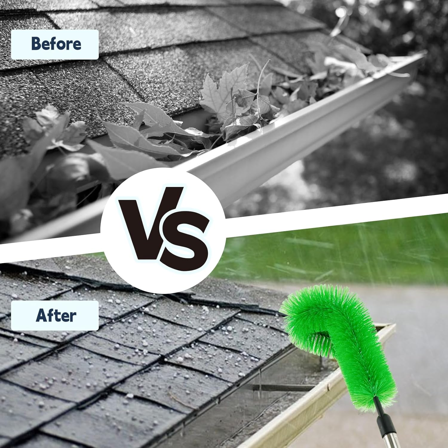 Gutter Cleaning Tools 10.5FT Long Gutter Cleaning Brush Telescopic Gutter Cleaner Tool Roofing Guard Cleaner Tool Gutter Guard Cleaning Brush for Cleaning Leaves Debris Window (Green)