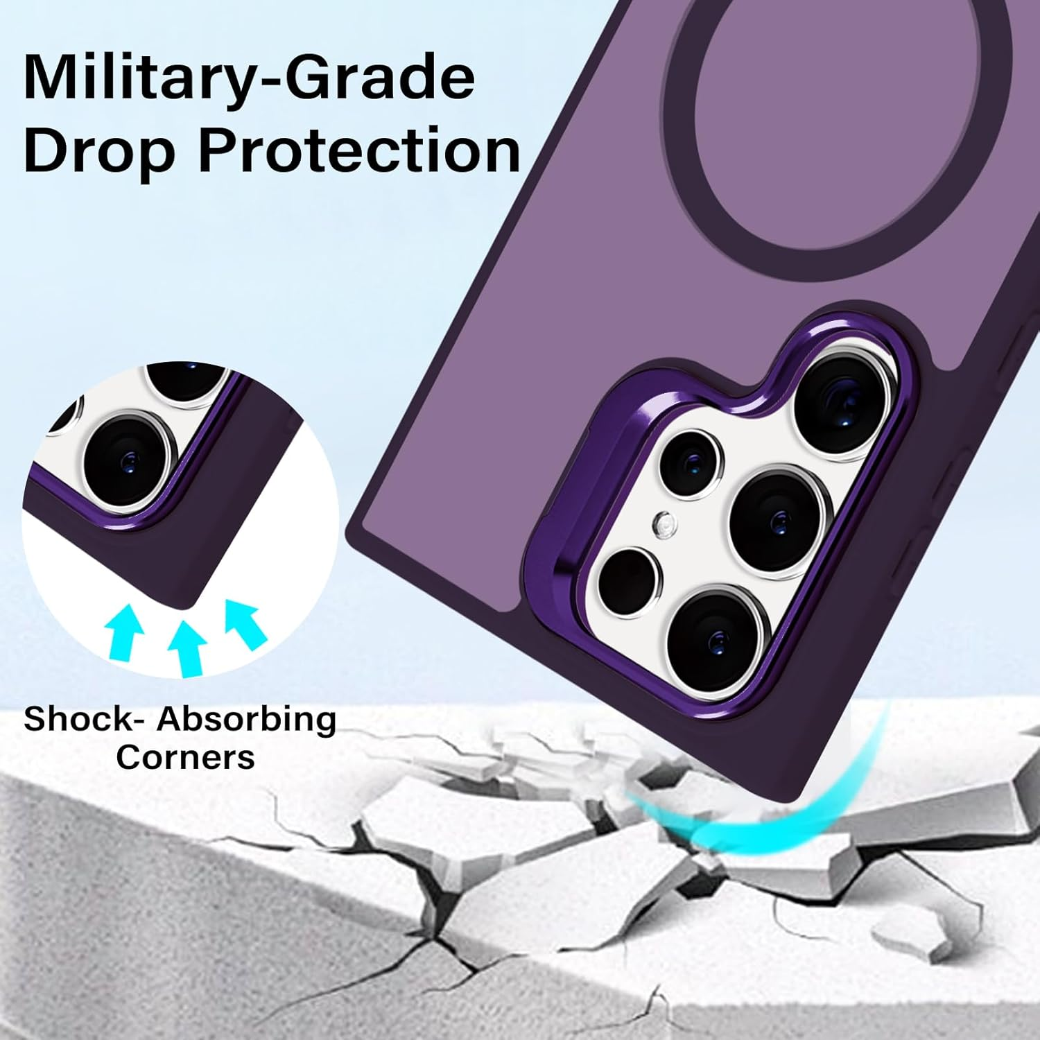 Tcaraersing for Samsung Galaxy S24 Ultra Magnetic Case with Stand [Compatible with Magsafe] Built-In Camera Ring Holder Stash Kickstand Slim Matte Frosted Cover Anti-Fingerprint, Translucent Purple image number 7