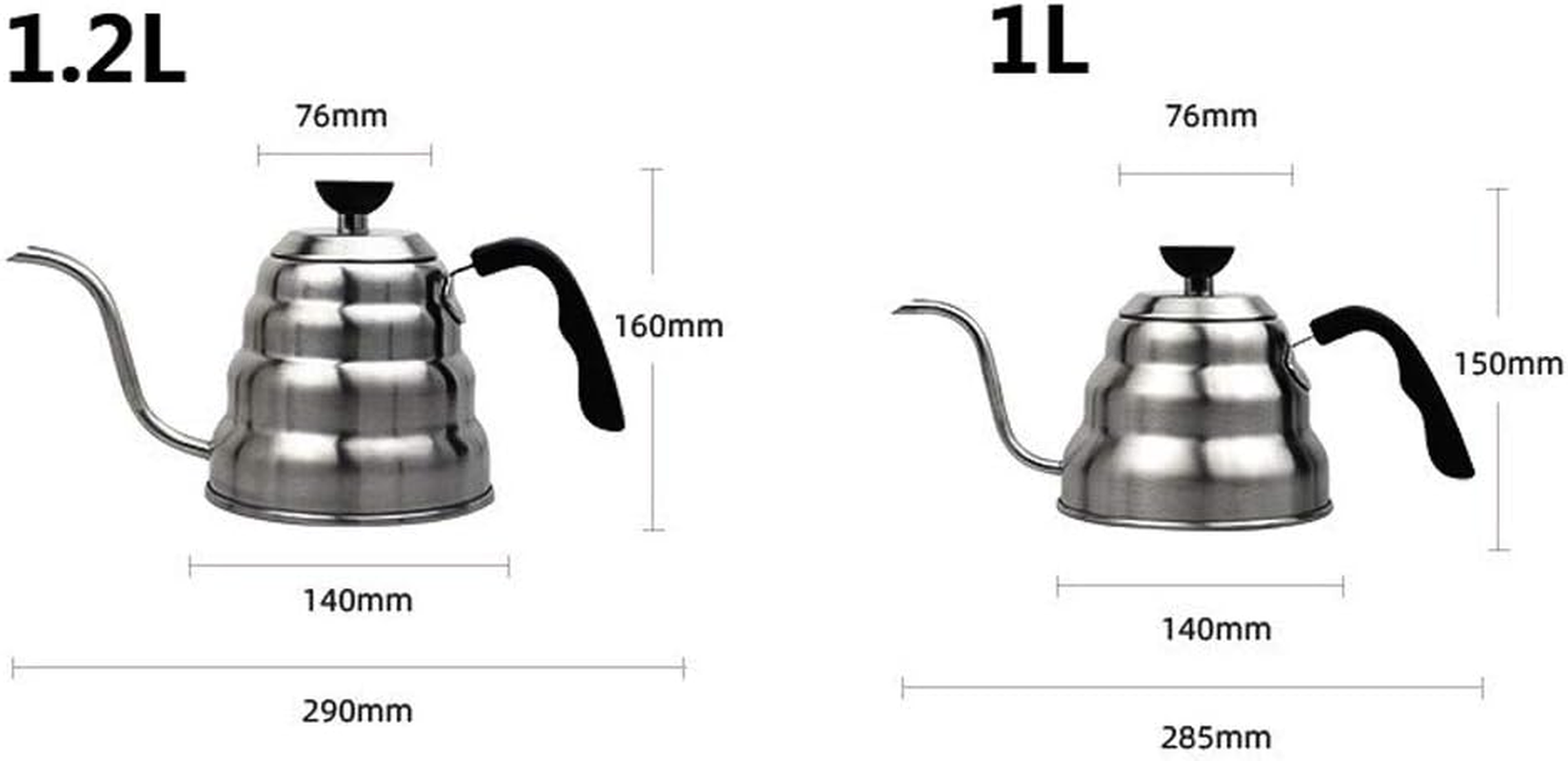 Coffee Hand Pot 304 Stainless Steel Hanging Ear Drip Japanese Style with Temperature Display Teflon Coffee Pot Cloud Pot for Espresso Cappuccino,Black,1.2L image number 6