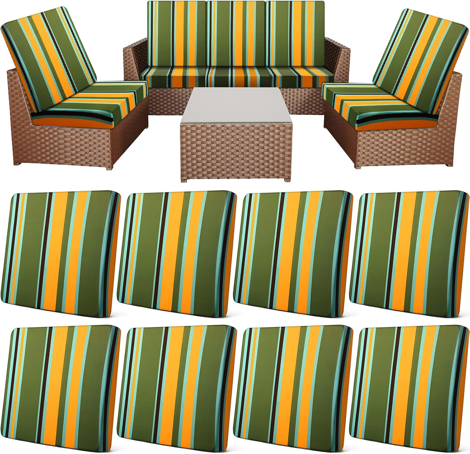 Newwiee 8Pcs Outdoor Stretch Cushion Covers Patio Stripe Sofa Cushion Cover Slipcovers Replacement Patio Furniture Couch Cushions Cover Chair Seat Cover Washable Soft Protector for Pet (Gray)