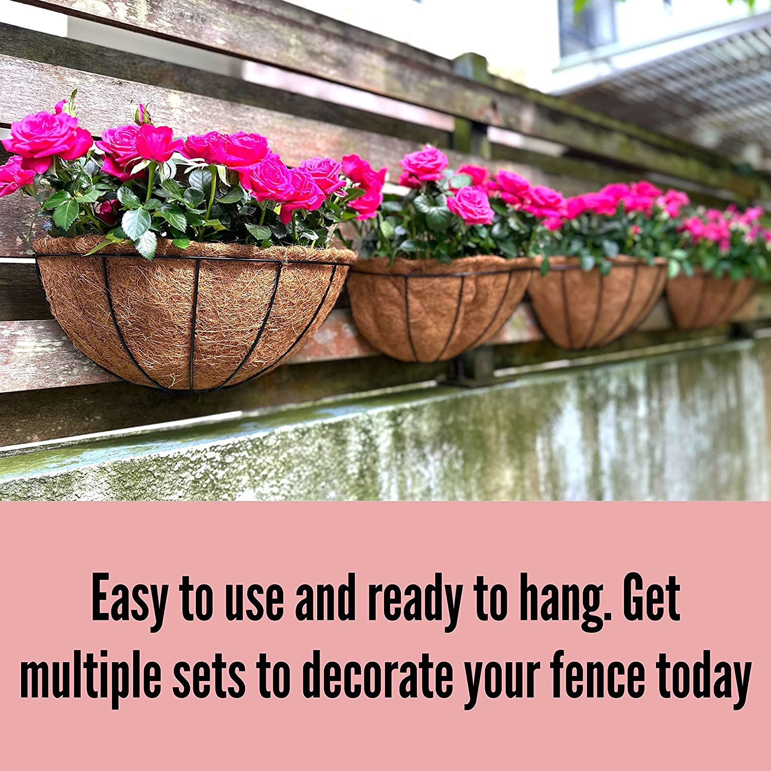 Lalagreen 16 Inch Large Wall Planter, 2 Pack Rail Hanging Pot with Coco Liner, Black Metal Wall Mounted Flower Basket Box Outdoor outside Fence Railing Plant Holder Deck Porch Patio Balcony Garden image number 4