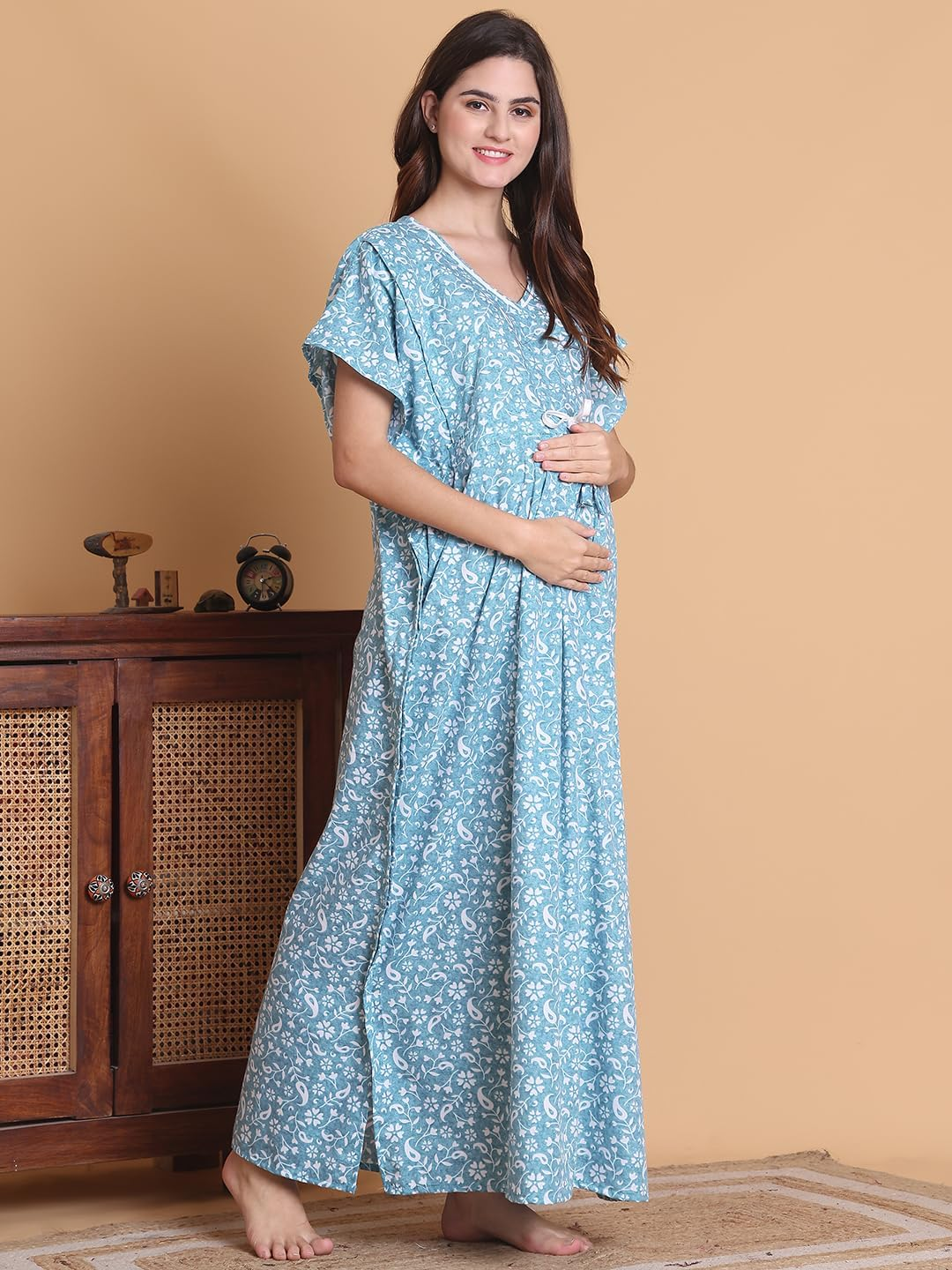 Secret Wish Floral Cotton Blend Full Length Maternity Kaftan image number 1