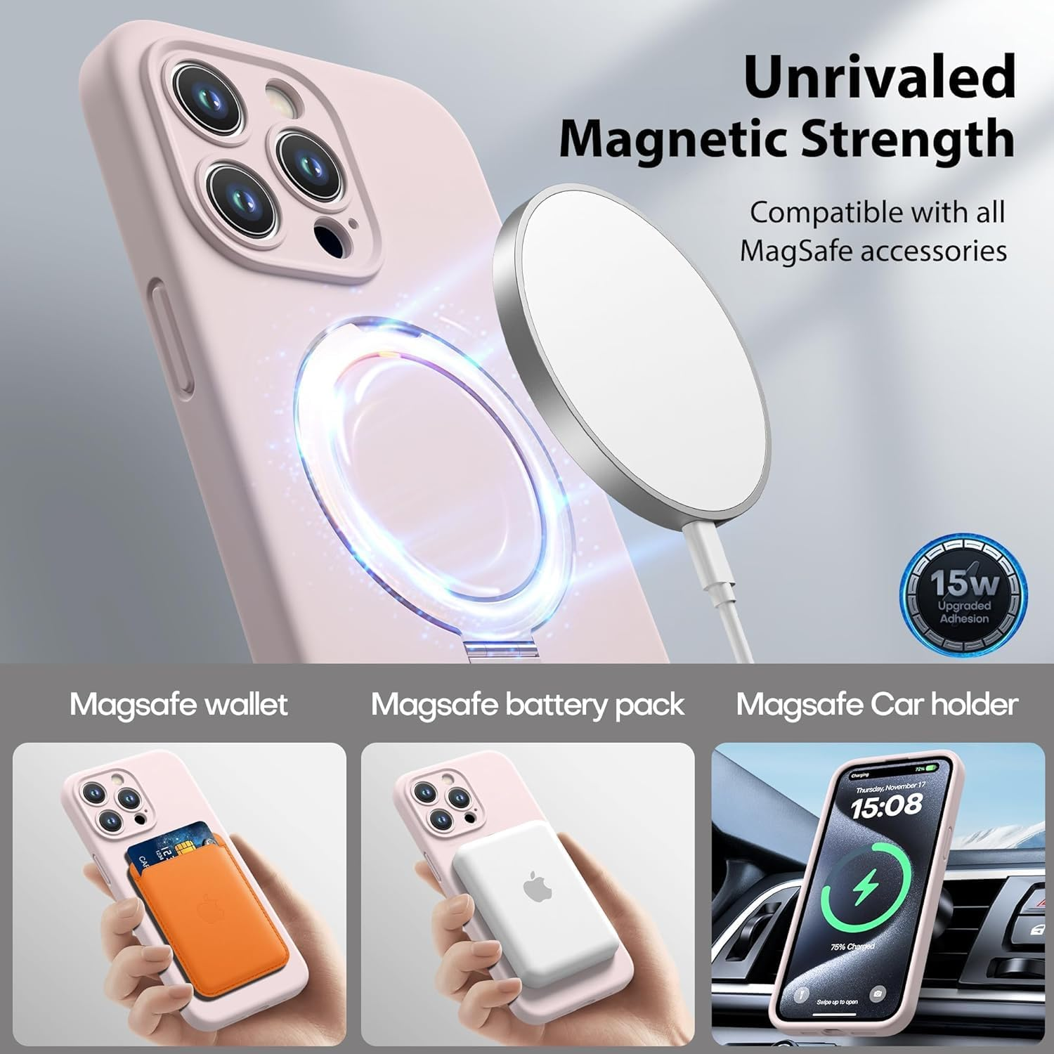 RUNGOS for Iphone 12 Pro Max Case Magsafe, with Stand & Ring Holder [Natural Liquid Silicone][Strong Magnetic] [Military-Grade Shockproof] Soft Microfiber Lining Cover for Iphone 12 Pro Max Phone Case image number 2