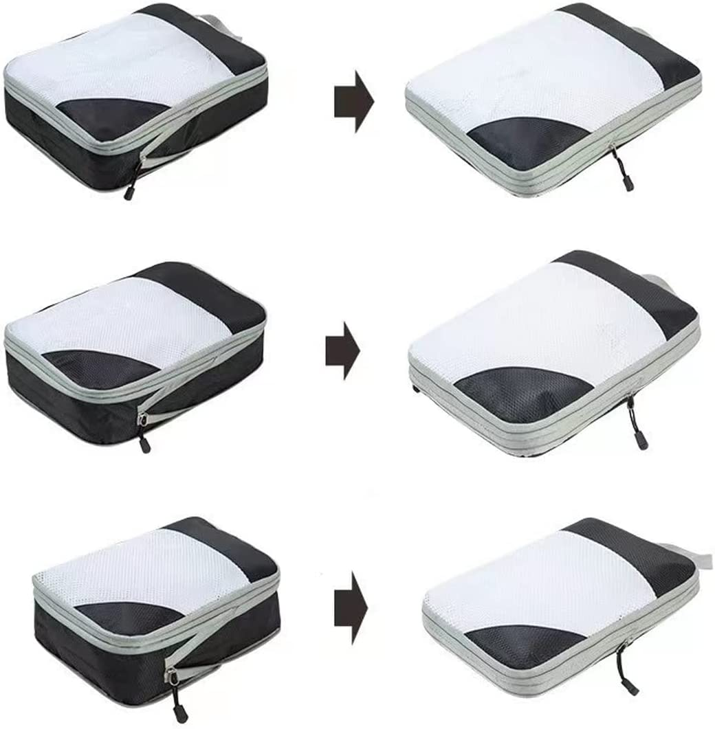 4 Set Compression Packing Cubes for Travel，Ultralight Travel Packing Cubes Set,Travel Gear Accessories (Black) - Dark Blue image number 3