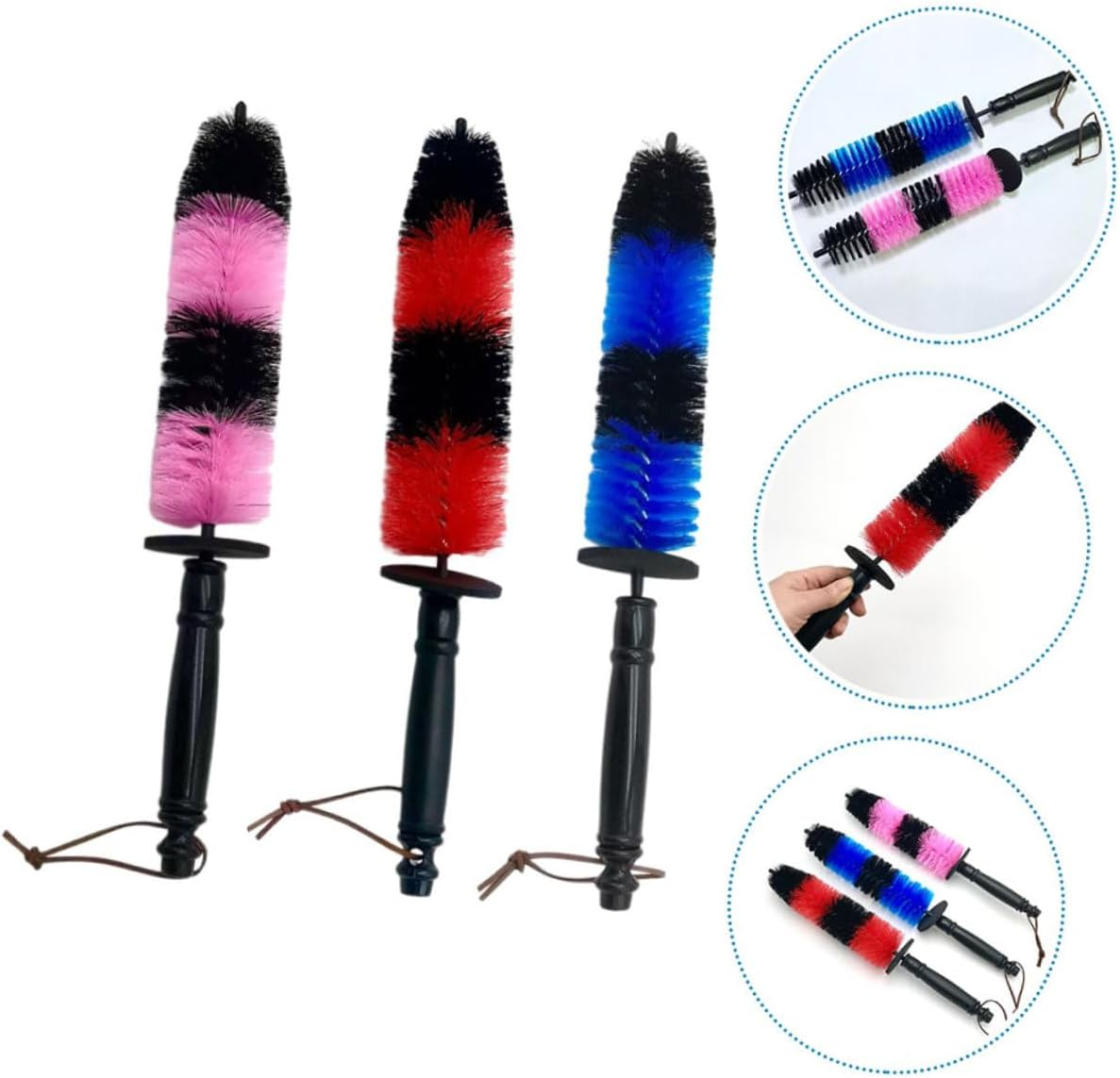 MAGICLULU 3Pcs Car Wheel Cleaning Brush Set Extended Handles, Elastic Wire Rim and Tire Cleaning Brushes for Automotive Wheel and Tire Care, Suitable for Car Maintenance and Detailing