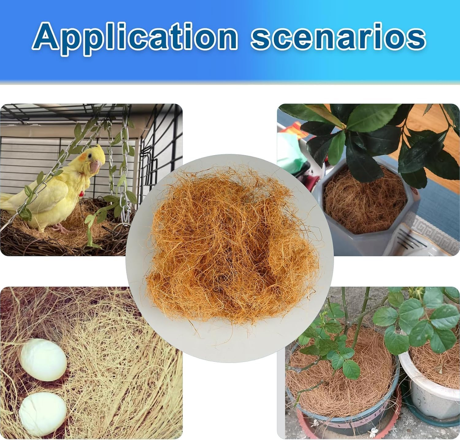 Natural Organic Long Coconut Husk Silk, 500G Pure Coconut Shell Orchid Plant Fiber Substrate Coco Coir Fiber Greenery Covering (1.1 Pounds) image number 2