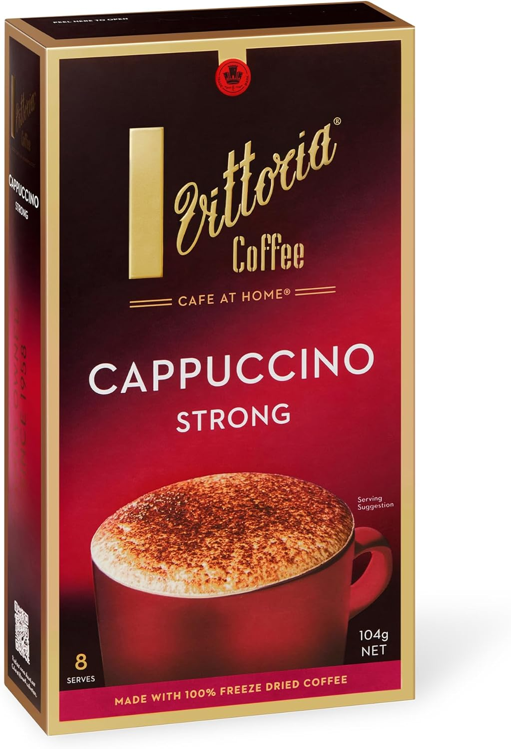 Vittoria Coffee Cappuccino Strong Instant Coffee Sachets - 100% Freeze Dried Premium Coffee. Strong Blend Topped with Thick, Velvety Froth. Ready to Mix, Just Add Hot Water. 8 Serves