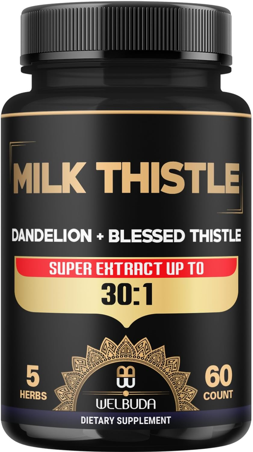 Milk Thistle Capsules - 5In1 Combined with Dandelion Root, Blessed Thistle, Artichoke, Chanca Piedra - 60 Vegan Caps image number 3